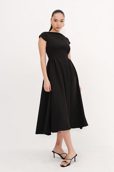 Addax Back Low-Cut Midi Dress E13945-Dk13