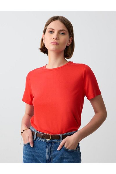 Jimmy Key Red Crew Neck Short Sleeve Knitted Modal T-Shirt