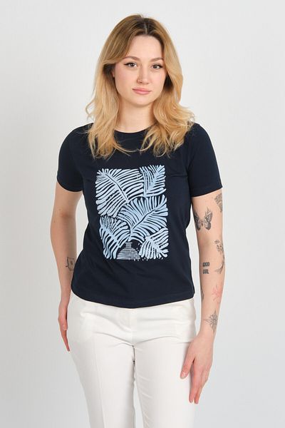 Sistas Women's Print Pattern Short Sleeve Cotton Blouse 24099 Navy Blue