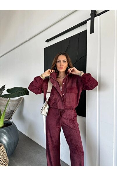 QİMYA BUTİK Exotic Asortik Women's Tie-Dye Patterned Large Pocket Coat Trousers Double Set