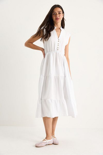 Bianco Lucci Rochie modal de vară cu volan, cu talie elastică, în dungi 7009 60283385