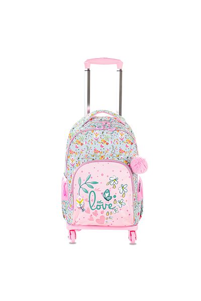 Eazy Kids مجموعة حقائب مدرسية مقاس 17 بوصة، مكونة من 3 قطع، مع عربة بأربع عجلات، وحقيبة أقلام - وردي فاتح