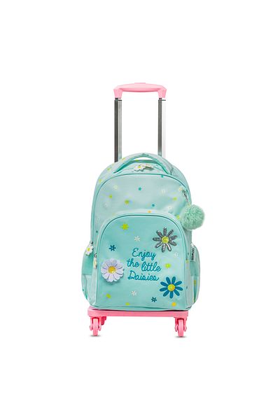 Eazy Kids مجموعة حقائب مدرسية مقاس 17 بوصة، مكونة من 4 قطع، مع عربة بأربع عجلات، وحقيبة غداء، وحقيبة أقلام - لون أخضر ليتل ديزي
