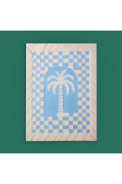 Evidea Deco Palm Breeze Kanvas Tablo - Mavi / Beyaz - 50x70 cm