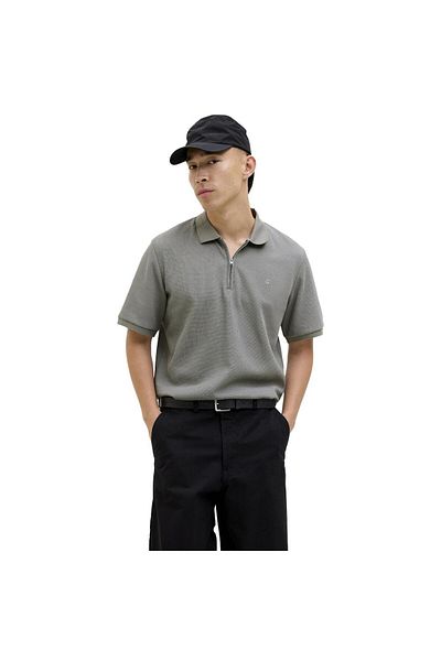 Jack & Jones Zipper Detailed Polo Collar Gray Men's T-Shirt-12279177
