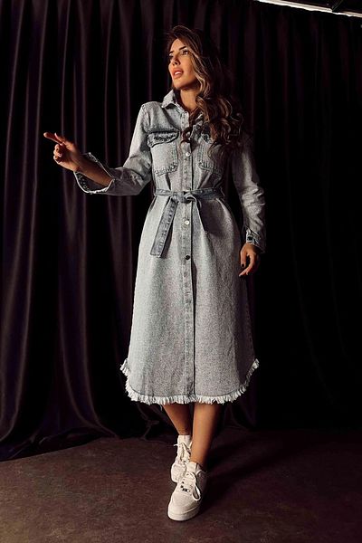 QİMYA BUTİK Rochie midi din denim cu curea Sagi pentru femei