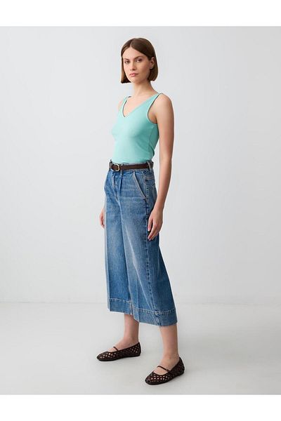Jimmy Key Pantaloni largi din denim cu talie înaltă, 100% bumbac, albastru indigo