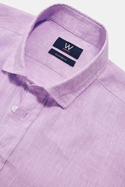 W Collection LİLA UZUN KOLLU KETEN GÖMLEK