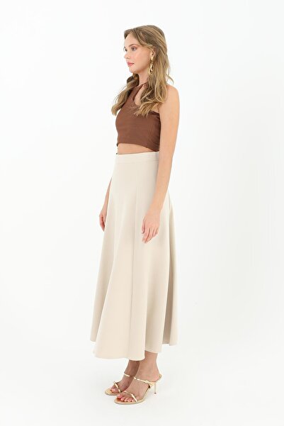 Puane Fusta evazată cu fermoar pentru femei - 18201ETK - Bej