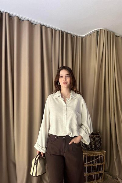 lizge giyim Bat Sleeve Single Pocket Blouse