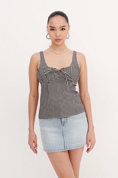 Addax Front Tie Gingham Blouse A17207-B1