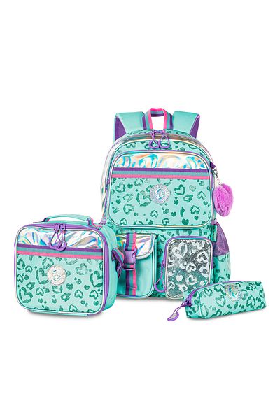 Eazy Kids مجموعة حقائب مدرسية مقاس 17 بوصة من 3 قطع مع حقيبة غداء وحقيبة أقلام - لون أخضر لاف