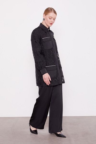 Levidor Black Leopard Tulle Look Double Set