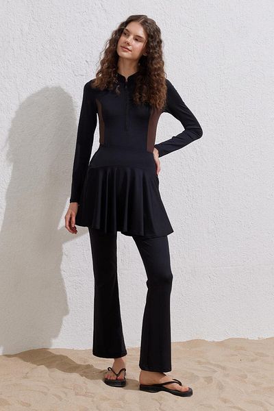 KADRİYE BAŞTÜRK Black Long Sleeve Swimsuit - Color Block