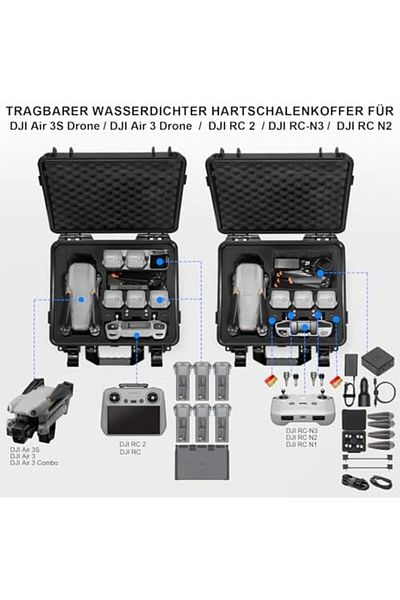 LEKUFEE Waterproof hard case for DJI Air 3/DJI Air 3 Fly More Combo drone, black, suitcase