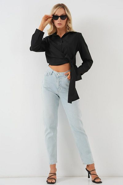 TUA MODA Tua Moda Tie-Up Long Sleeve Shirt 20325 - Black