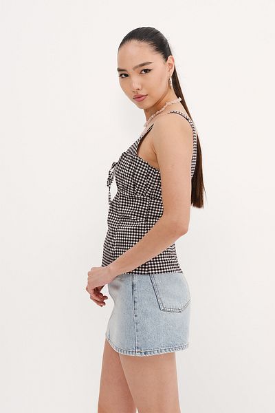Addax Front Tie Gingham Blouse A17207-B1
