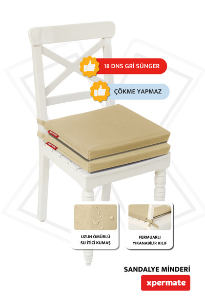 XPERMATE Beige 2-Piece Chair Cushion with Zipper and Laces, 40X40 cm Water Repellent Fabric