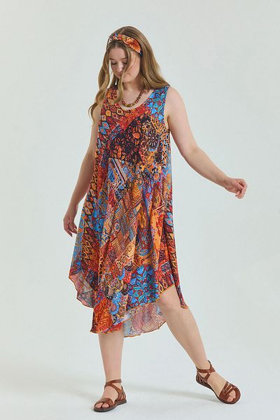 Los banditos Boat Neck Sleeveless Plus Size Dress
