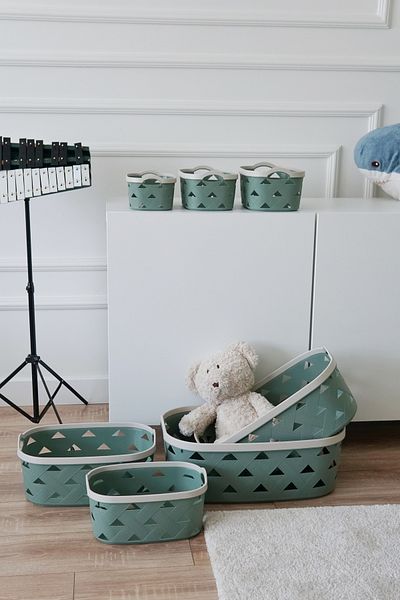 EVLE Комплект кошници за съхранение и организация с кожени шарки (7 части), зелени