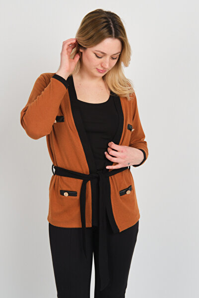 Sistas Women's Waist Tie Detailed Ornamental Pocket Jacket 23955 Tile