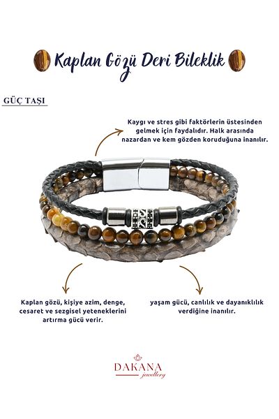 DAKANA JEWELLERY Certified Tiger Eye Natural Stone Python Skin Men's Bracelet