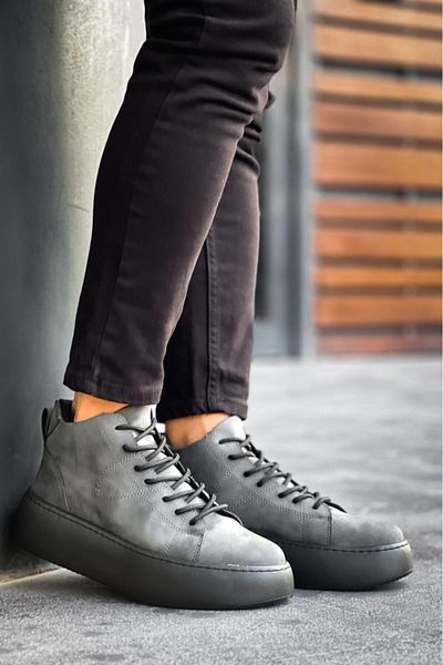 Byshoes Le10 Lace-Up Men's High Black Sole Anthracite Sports Boots