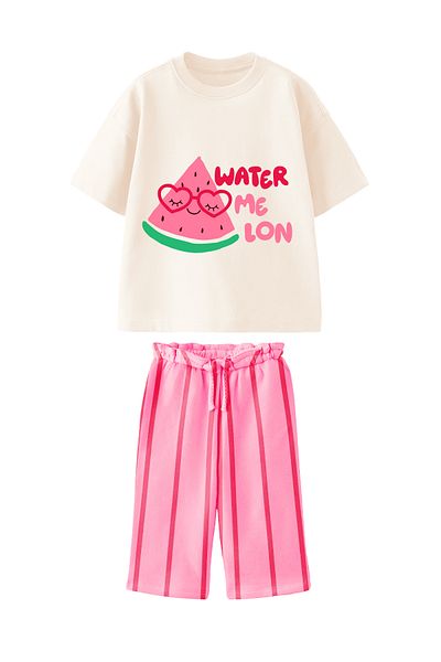 Monila Girl's Muslin Jogger Pants Watermelon Printed Underwear Set