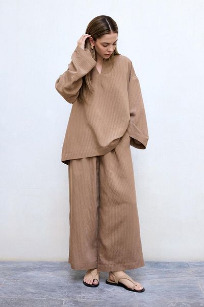 KADRİYE BAŞTÜRK Dory Modal Blouse Trousers Suit Camel