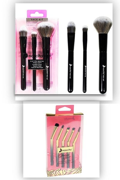 nascita 3-Piece Black Makeup Brush Set Set101 & Ombre Series 5-Piece Eyebrow Brush Set Set24