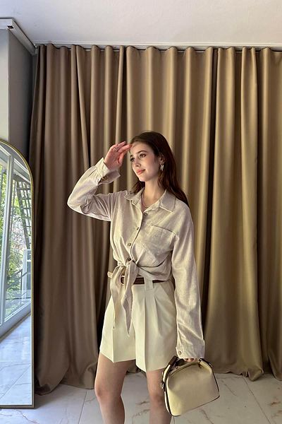 lizge giyim Single Pocket Skirt Tie Detail Bluz