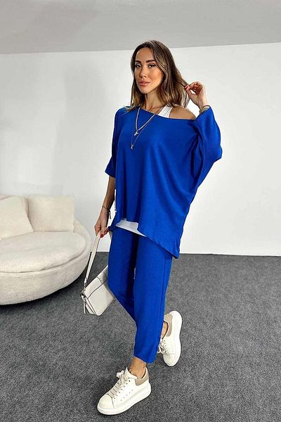 BUKETLİ Women's Asymmetrical Cut Slim Leg Trousers Embroidered Triple Suit