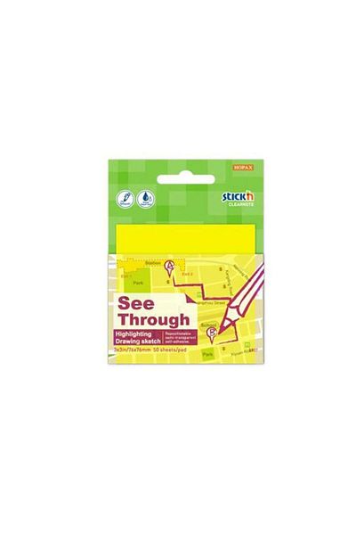 Stickn Transparent Sticky Note Paper & Post It Transparent Yellow 76x76 Mm