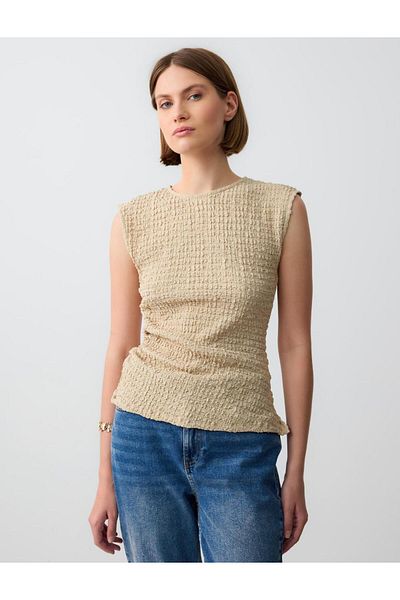 Jimmy Key Mink Round Neck Sleeveless Patterned Knitted Blouse