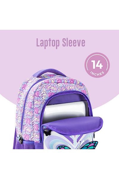 Eazy Kids مجموعة من 3 حقائب ظهر مقاس 18 بوصة مع حقيبة غداء وحافظة أقلام - فراشة ثلاثية الأبعاد بنفسجية