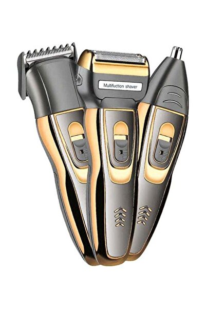 YOKO ماكينة حلاقة قابلة لإعادة الشحن 3 في 1 باللون الأسود/الذهبي بطول 15 سم