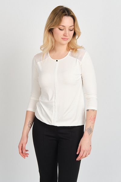 Sistas Women's Shoulder and Arms Tulle Detailed Elastic Waist Three Quarter Sleeve Blouse 23321 Ecru