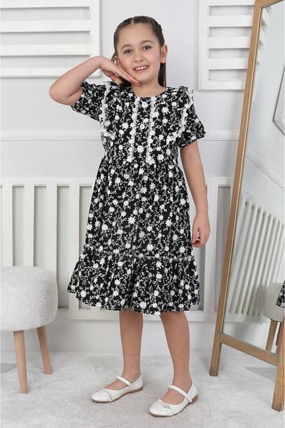 ARBİ kids Rochie de sărbătoare de vară pentru copil de sex feminin țesut țesătură viscoză cu dantelă înstelată
