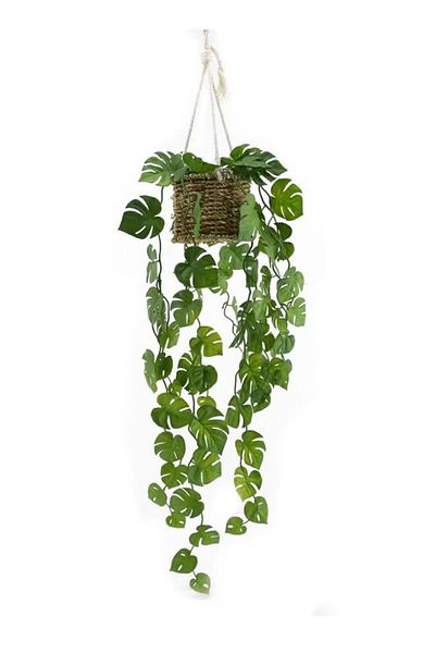 DRAMA HOME Artificial Hanging Plants in a Handmade Vegetable Fiber Pot, 2 Pieces