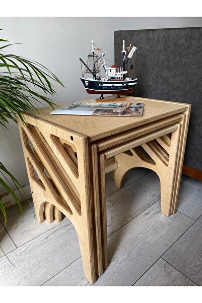 almital mobilya aksesuarları furniture accessories 3'lü Huş Ağacı, Iskandinav Tasarım, Plywood Folki Zigon Sehpa, Sehpa, Orta Sehpa, Yan Sehpa