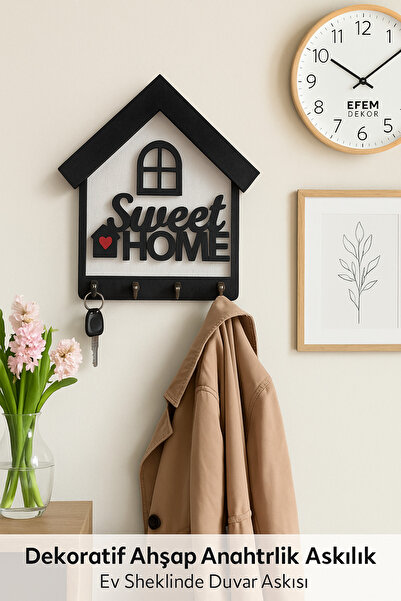 Efem Dekor Dekoratif Ahşap Anahtarlık Askılık - Sweet Home Tasarımı