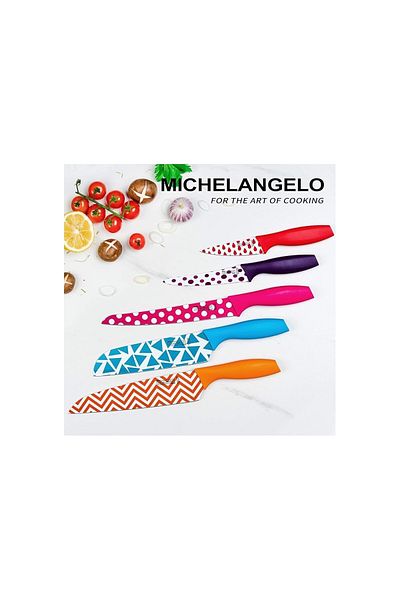 Michelangelo Gemetry knife set, colored, non-stick, with protection, 5 pieces