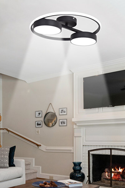 Modavize Esin Modern Tasarım Yatak Odası Salon Mutfak Giyinme Odası Siyah Renk Beyaz Ledli 2 li Avize