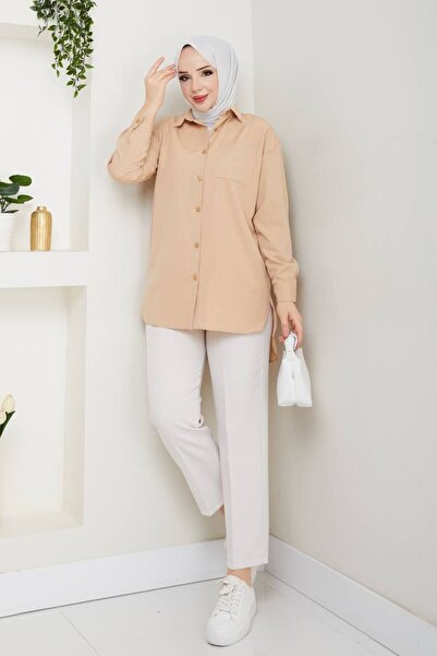 AVK MODA Γυναικείο πουκάμισο ABS Boyfriend Hijab Beige