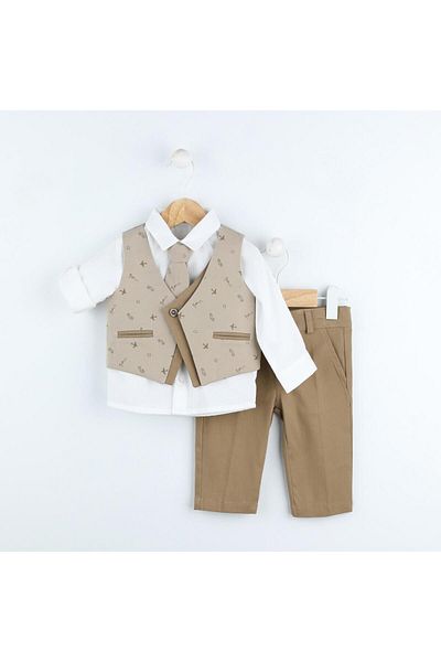 Babyhola 4-Piece Tie-Up Vest Shirt Pants Baby Boy Children's Festive Bottom Top Suit 15061