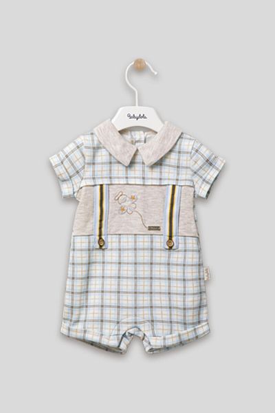 Babydola 0-12 Months Helicopter Printed 100% Cotton Button Detailed Holiday Unisex Jumpsuit Brown 12701