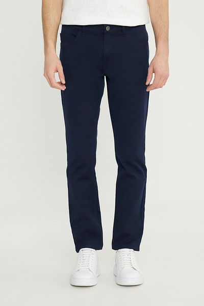 ALTINYILDIZ CLASSICS Men's Navy Blue Cotton Slim Fit Slim Fit 5 Pocket Dobby Flexible Casual Trousers
