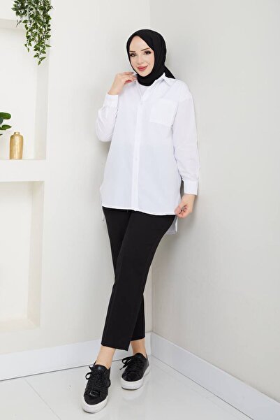 AVK MODA ABS Boyfriend Hijab Λευκό Γυναικείο Πουκάμισο