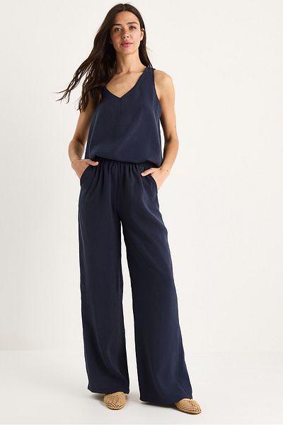 Bianco Lucci Women's V-Neck Strap Blouse Palazzo Pants Bottom-Top Set 60283115