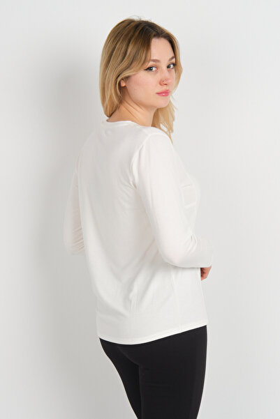 Sistas Women's Single Pocket Crew Neck Long Sleeve Blouse 24525 Ecru